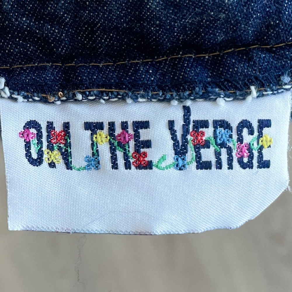 Vtg 90s On The Verge Tapestry Denim Vest Beach Scene Tropical Ptp:20.75” L:20.5” - Picture 5 of 5